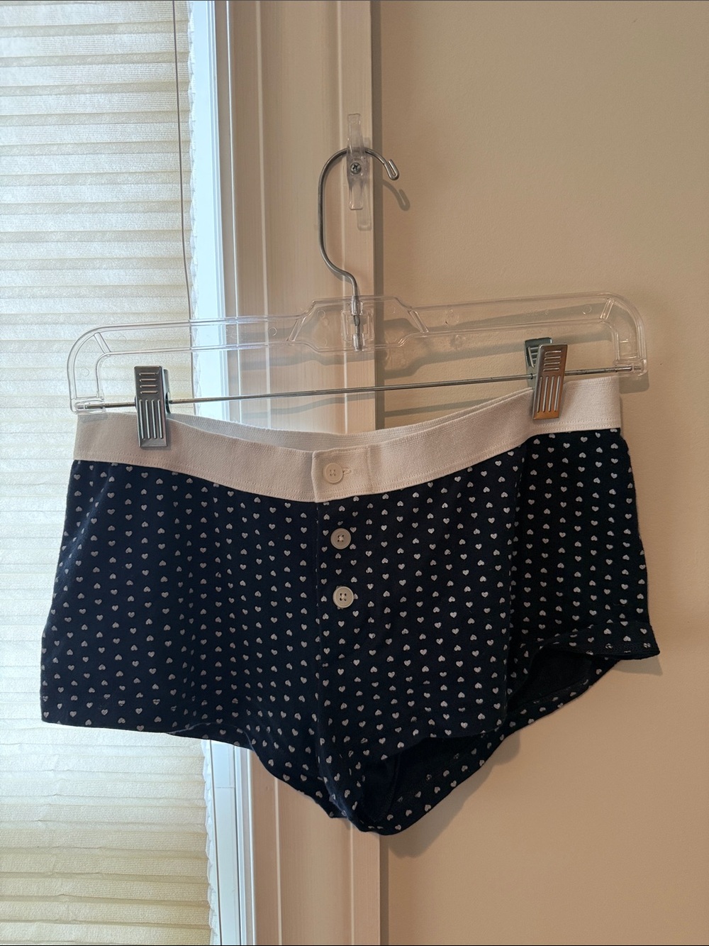 Brandy Melville Navy Blue Heart Print Lounge Shorts with White Waistband